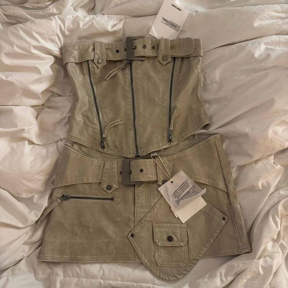 Jaded London axel leather corset skirt set